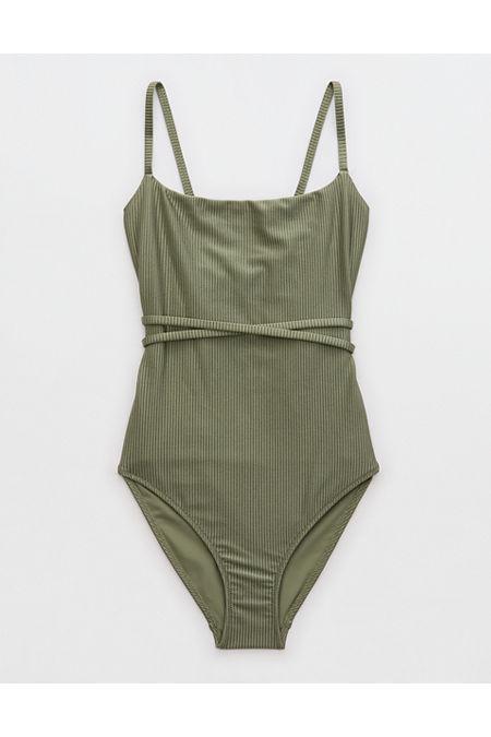 Aerie Shine Rib Strappy Scoop Full Coverage One Piece Swimsuit Women's Product Image