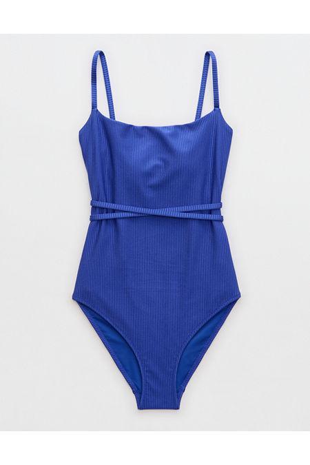 Aerie Shine Rib Strappy Scoop Full Coverage One Piece Swimsuit Women's Product Image