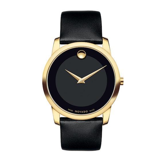 Men's Movado Classic Gold-Tone PVD Strap Watch with Black Dial (Model: 0606876) Product Image