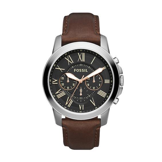 Fossil Men's Grant Brown Leather Strap Watch, Egg Shell Dial Product Image