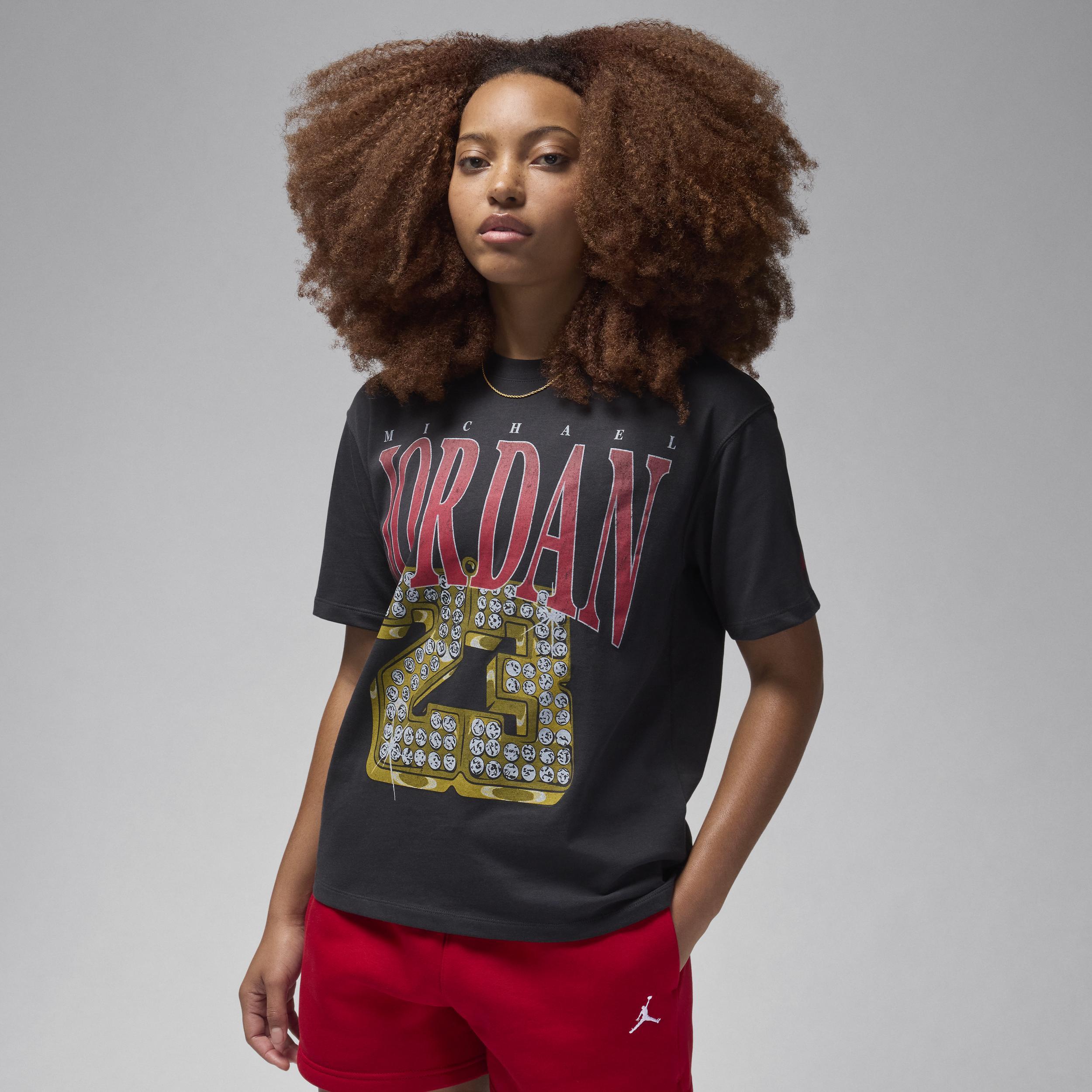 Jordan Womens Jordan Graphic Heritage Short Sleeve T-Shirt - Womens Off Noir/Gym Red product image