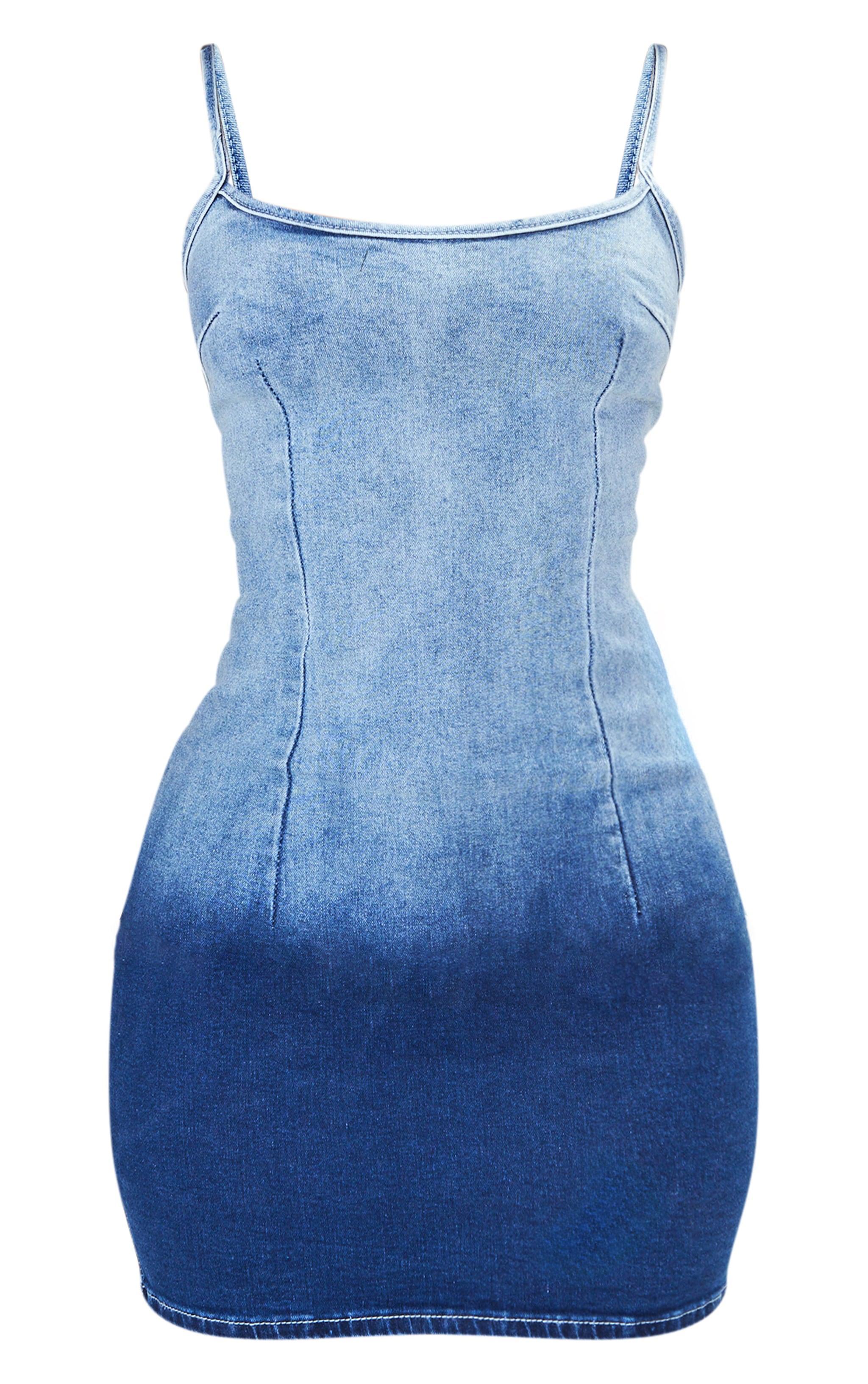 Petite Blue Denim Strappy Bodycon Dress Product Image