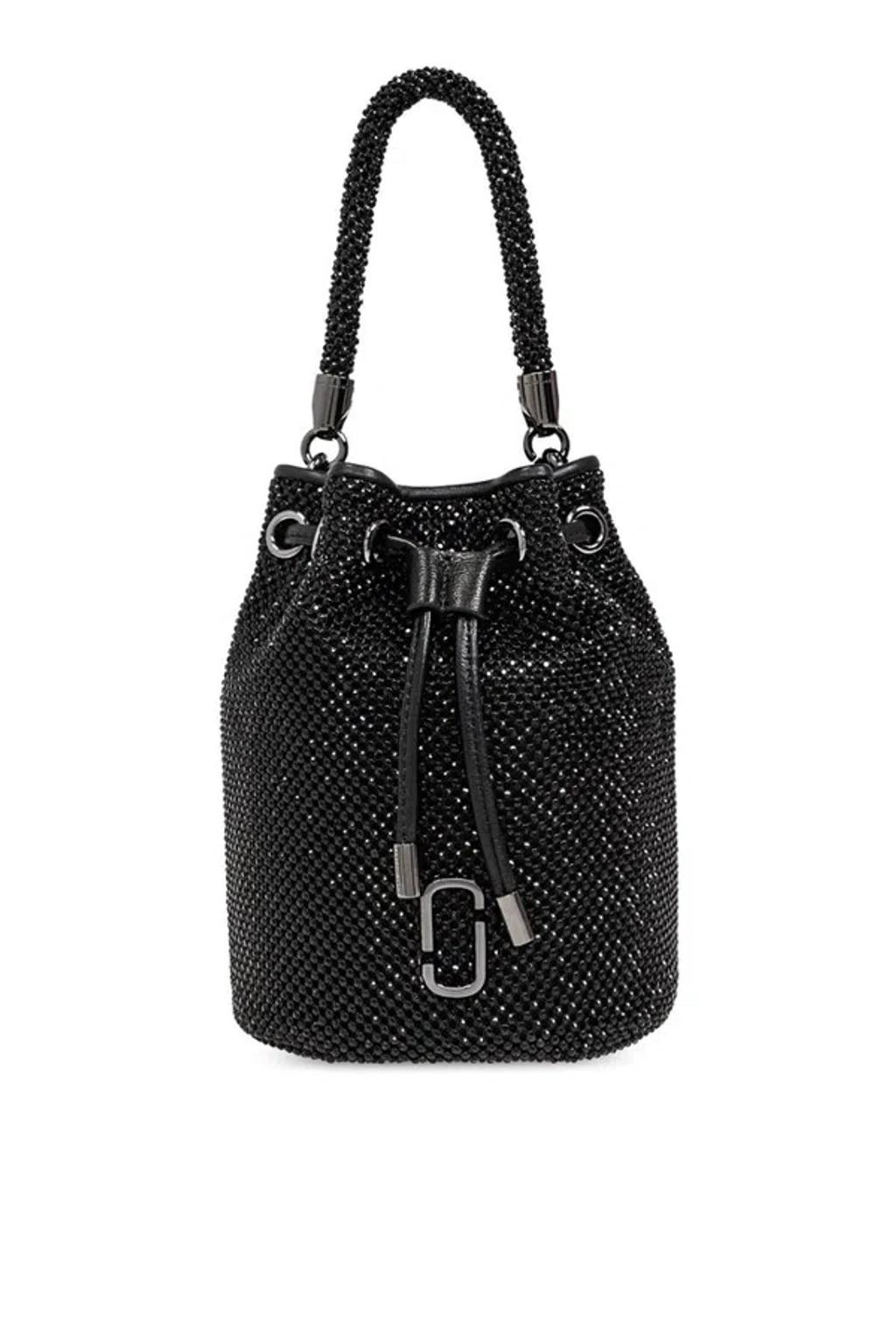 MARC JACOBS The Rhinestone Drawstring Mini Bucket Bag In Black Product Image