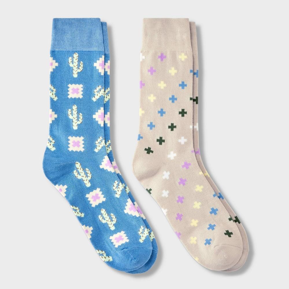 Mens Cactus Print Novelty Crew Socks 2pk - Goodfellow & Co 7-12 Product Image