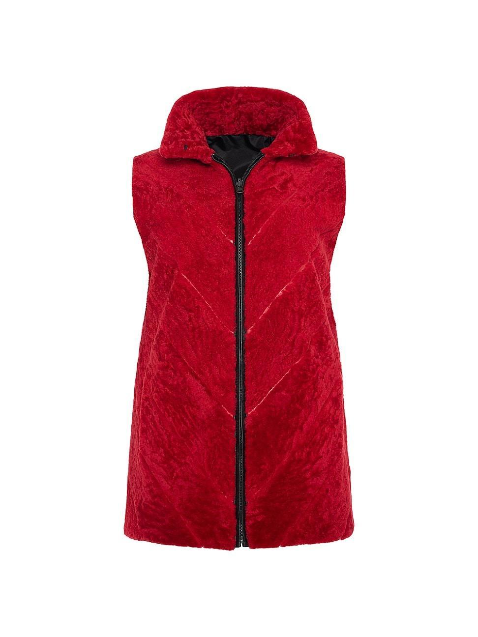 Reversible Chevron Shearling Lamb Zip Vest Product Image