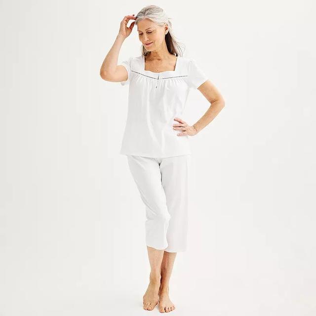 Petite Croft & Barrow Squareneck Pajama Top & Capri Pajama Pants Set, Womens White Tiger Product Image