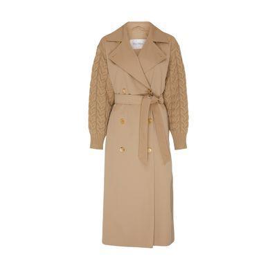 Cicladi Bi-material Trench Coat In Beige Product Image