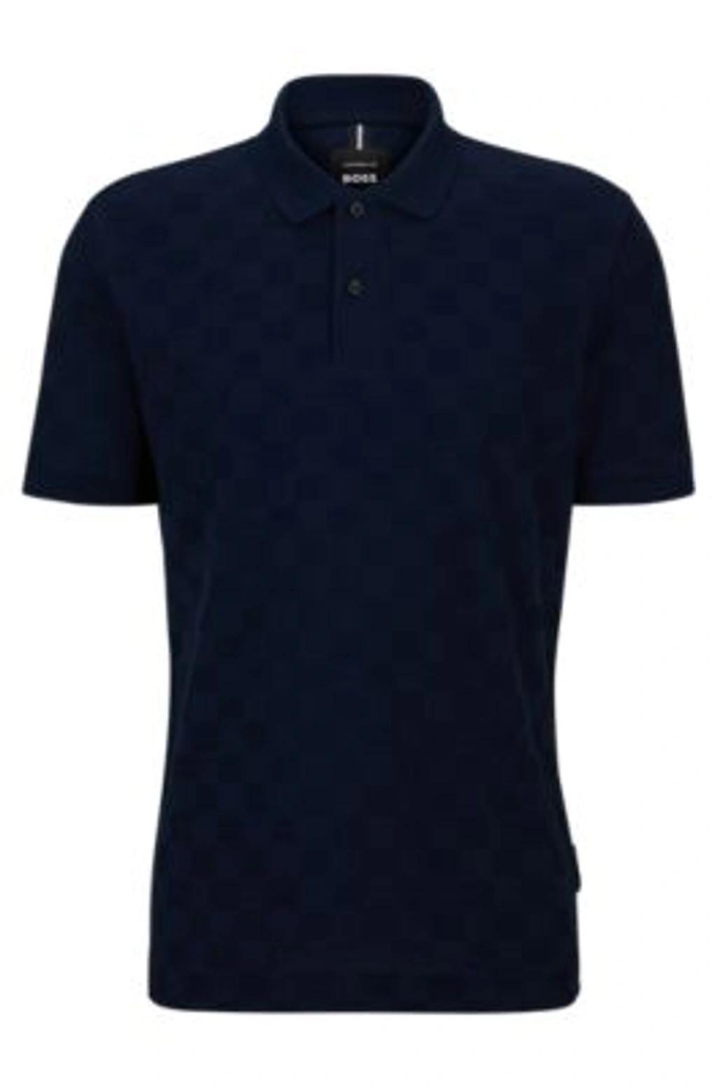 Porsche X Boss Mercerized-cotton Polo Shirt With Check Structure In Dark Blue Product Image