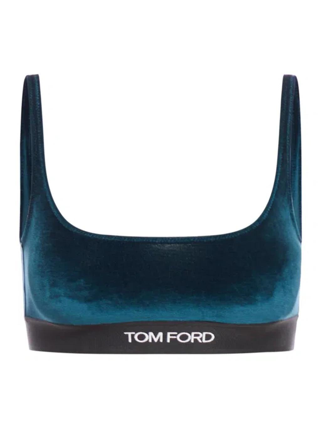 TOM FORD Stretch Velour Signature Bralette In Green Product Image