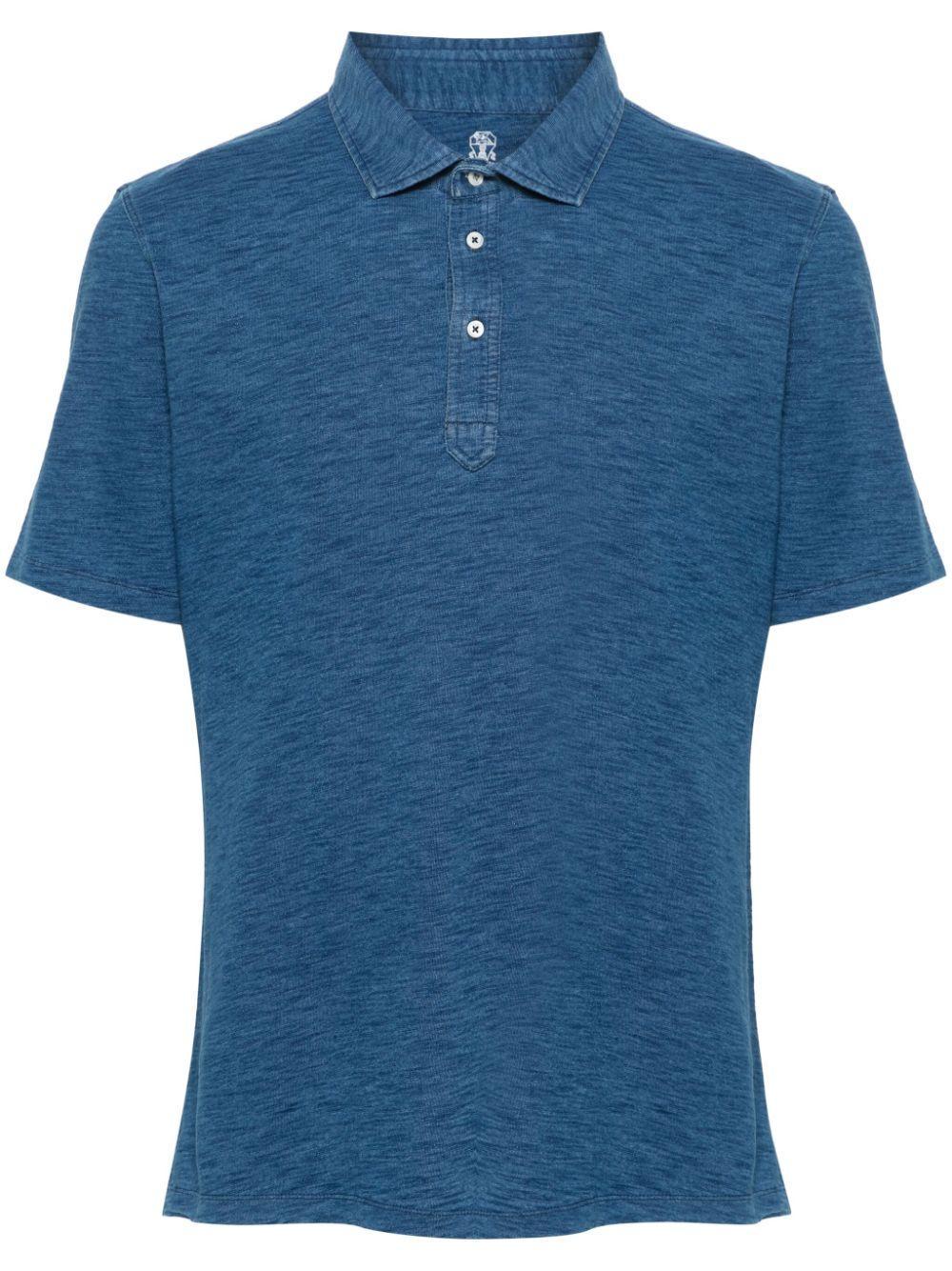 BRUNELLO CUCINELLI Mélange-effect Polo Shirt In Lavado Claro Product Image