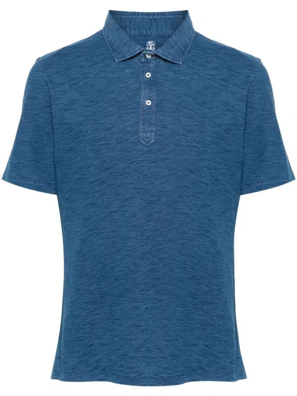 BRUNELLO CUCINELLI Mélange-effect Polo Shirt In Lavado Claro Product Image