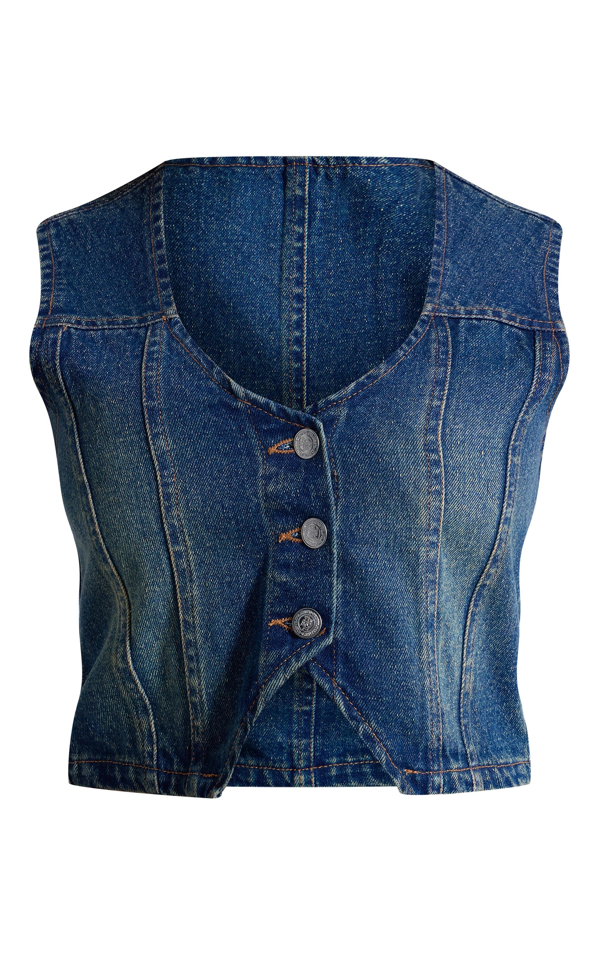 Blue Faded Wash Seam Detail Denim Vest Product Image