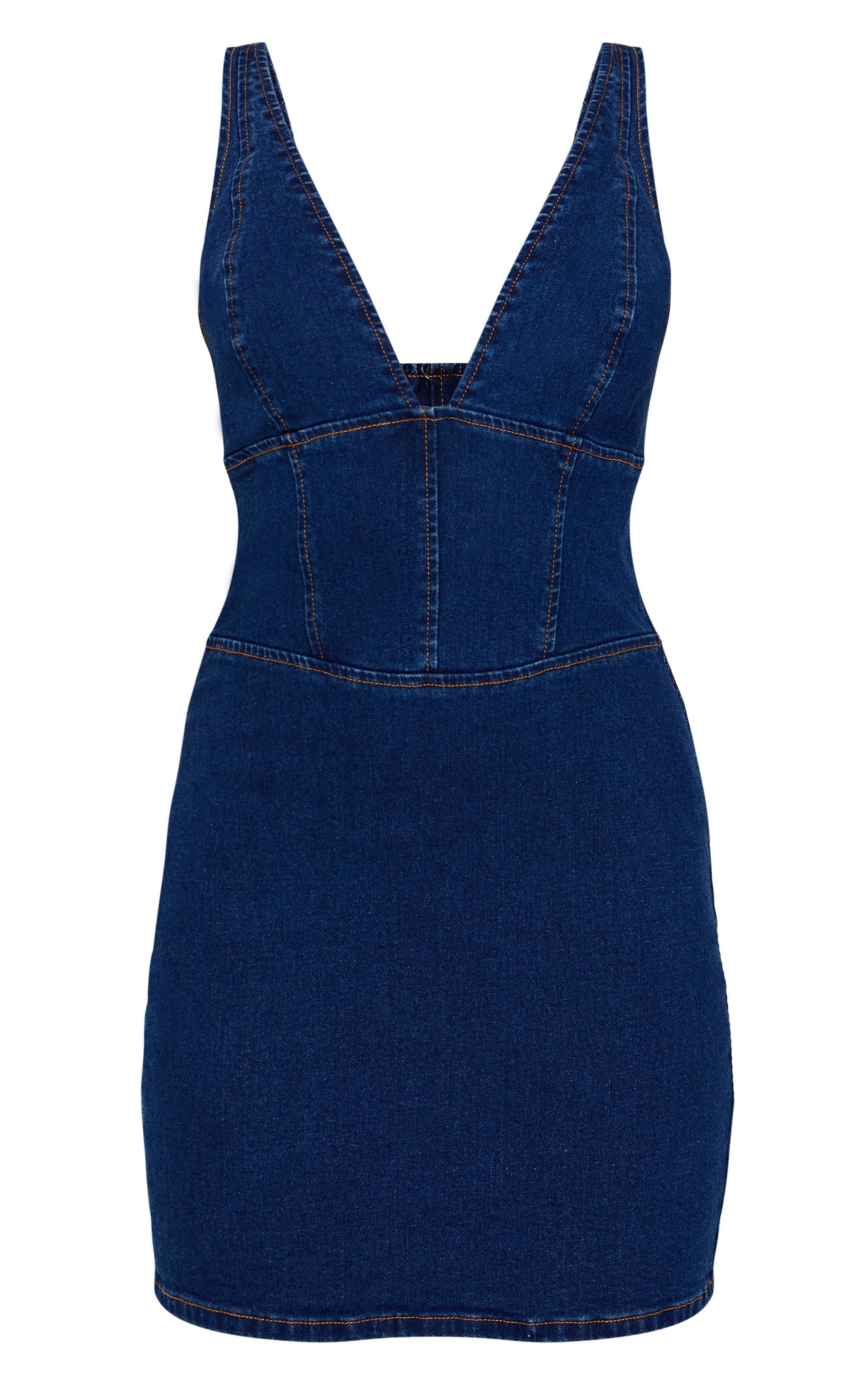 Indigo Plunge Corset Style Denim Mini Dress Product Image