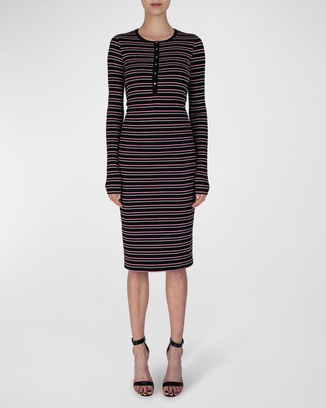 Long-Sleeve Striped Henley Dress Product Image