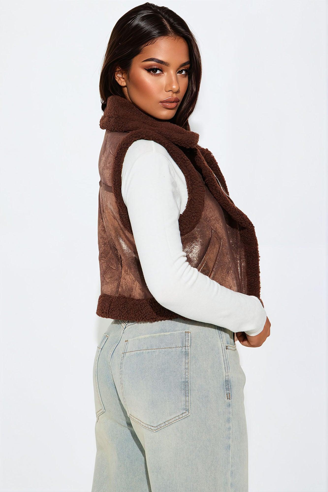 Nonsense Shearling Vest - Brown Product Image