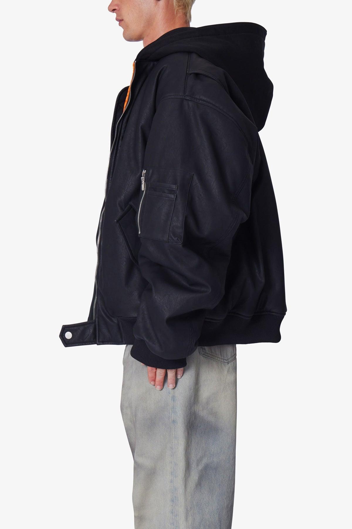 Oversized Hooded Bomber Jacket - Black Product Image