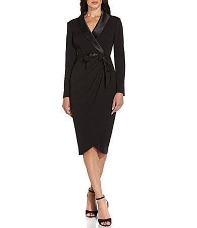 Adrianna Papell Satin Lapel Long Sleeve Wrap Tuxedo Dress Product Image