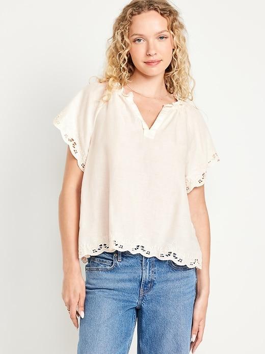 Split-Neck Eyelet Top Product Image