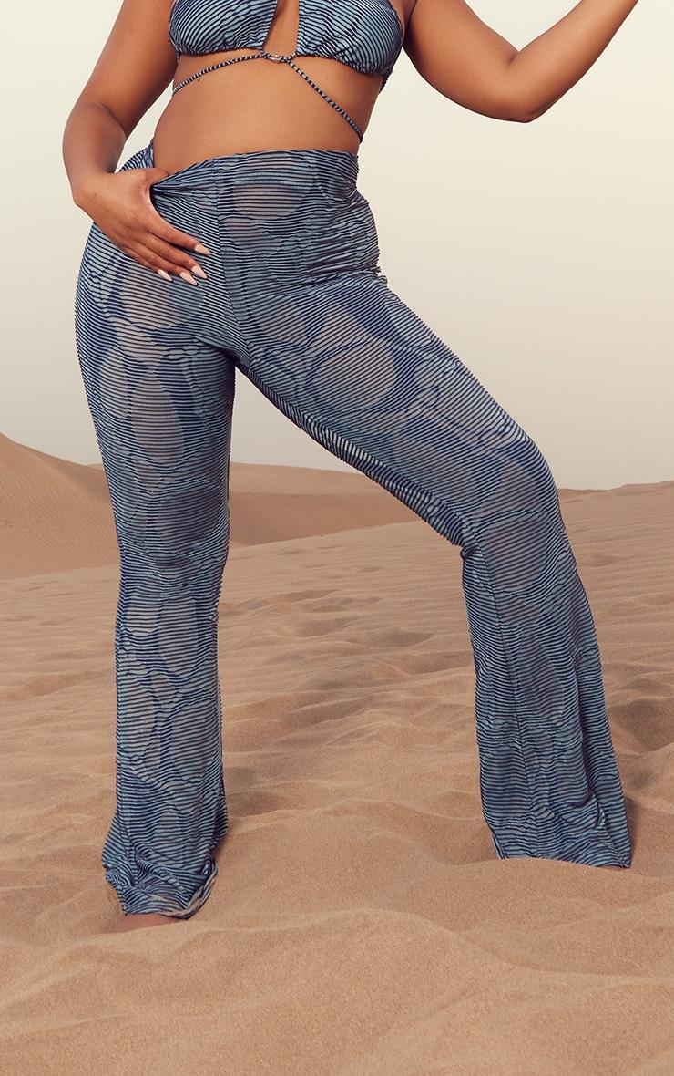 Plus Blue Contrast Textured Rib Flare Beach Pants Product Image