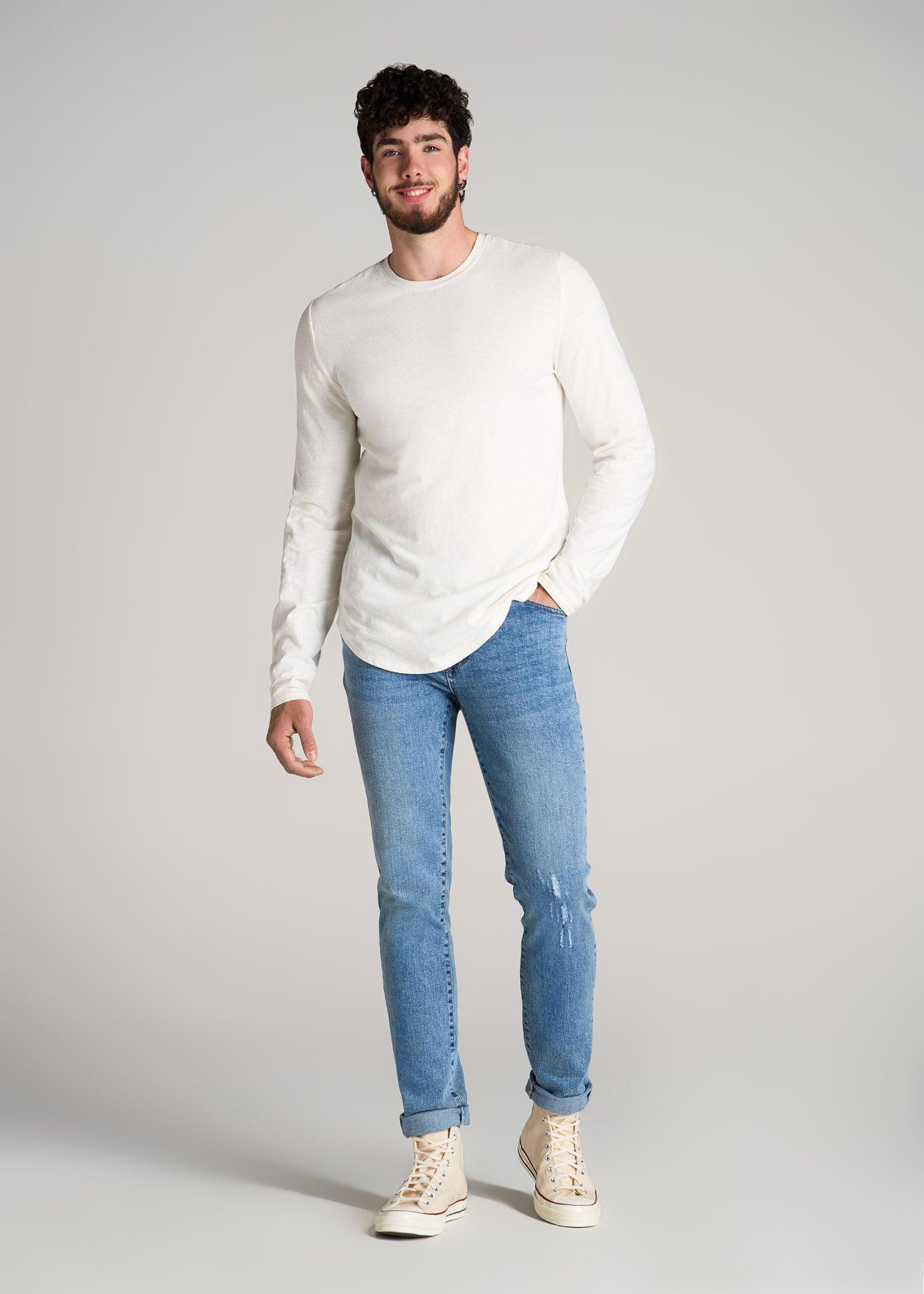 Slub Long Sleeve Scoop Tall Men's Tee in Ecru Product Image