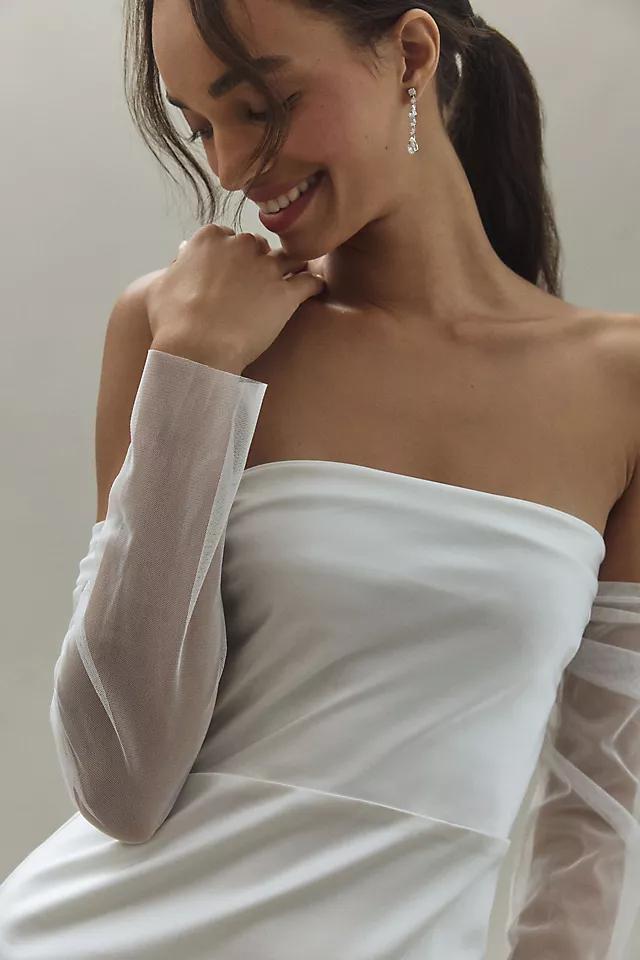 BHLDN Off-The-Shoulder Tulle-Sleeve Satin Mini Dress Product Image