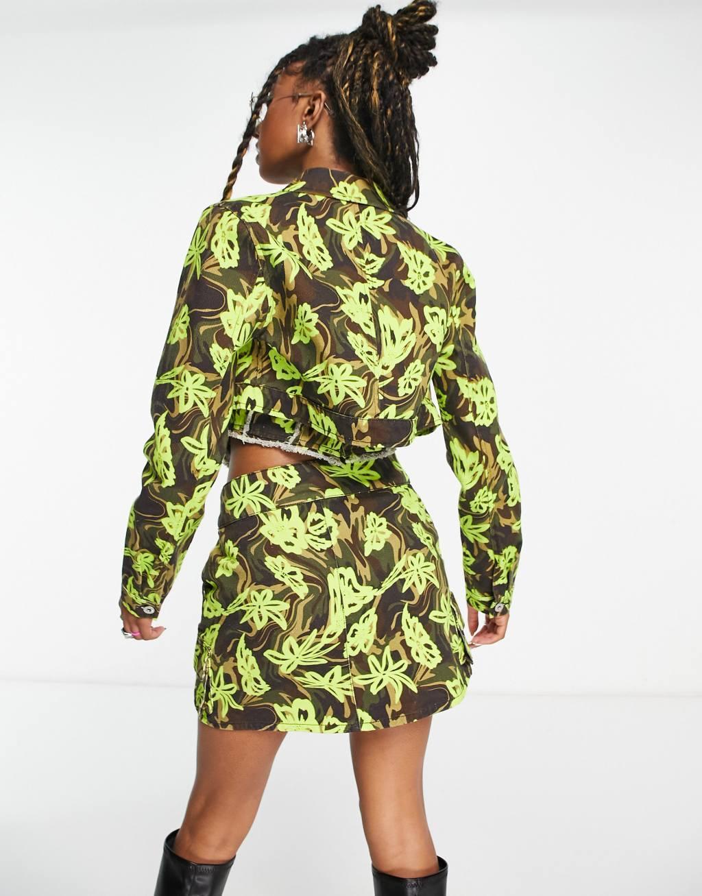 COLLUSION cropped twill jacket in floral camo - part of a set Product Image