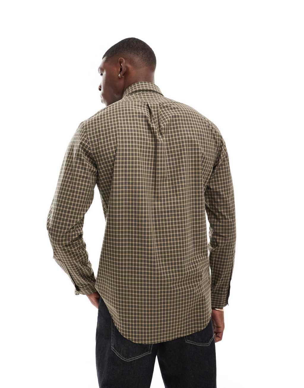 Polo Ralph Lauren icon logo check poplin shirt in khaki tan Product Image