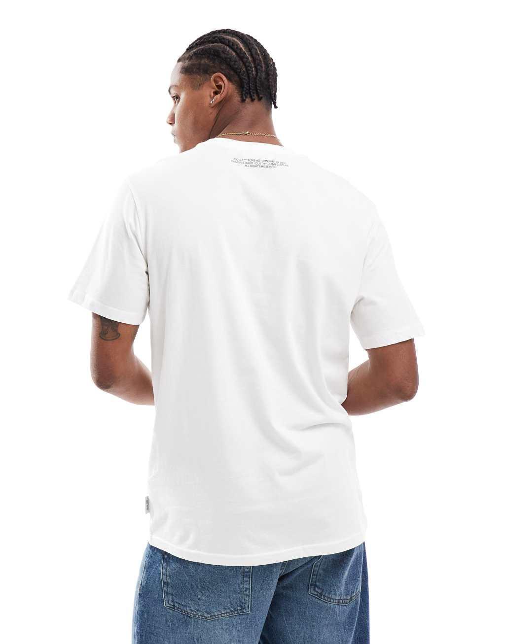 ONLY & SONS regular T-shirt with skateboard print in white Product Image