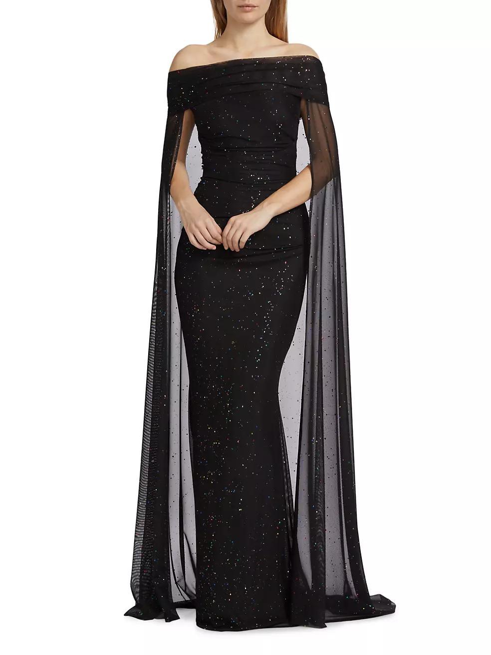 Confetti Tulle Off-The-Shoulder Cape Gown Product Image