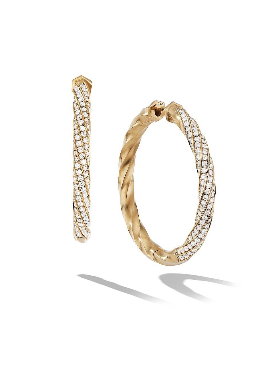 Womens Cable Edge Hoop Earrings In 18K Yellow Gold With Pav Diamonds Product Image