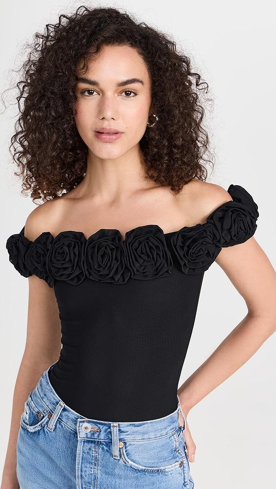 AFRM Solange Rosette Off Shoulder Thong Bodysuit | Shopbop Product Image