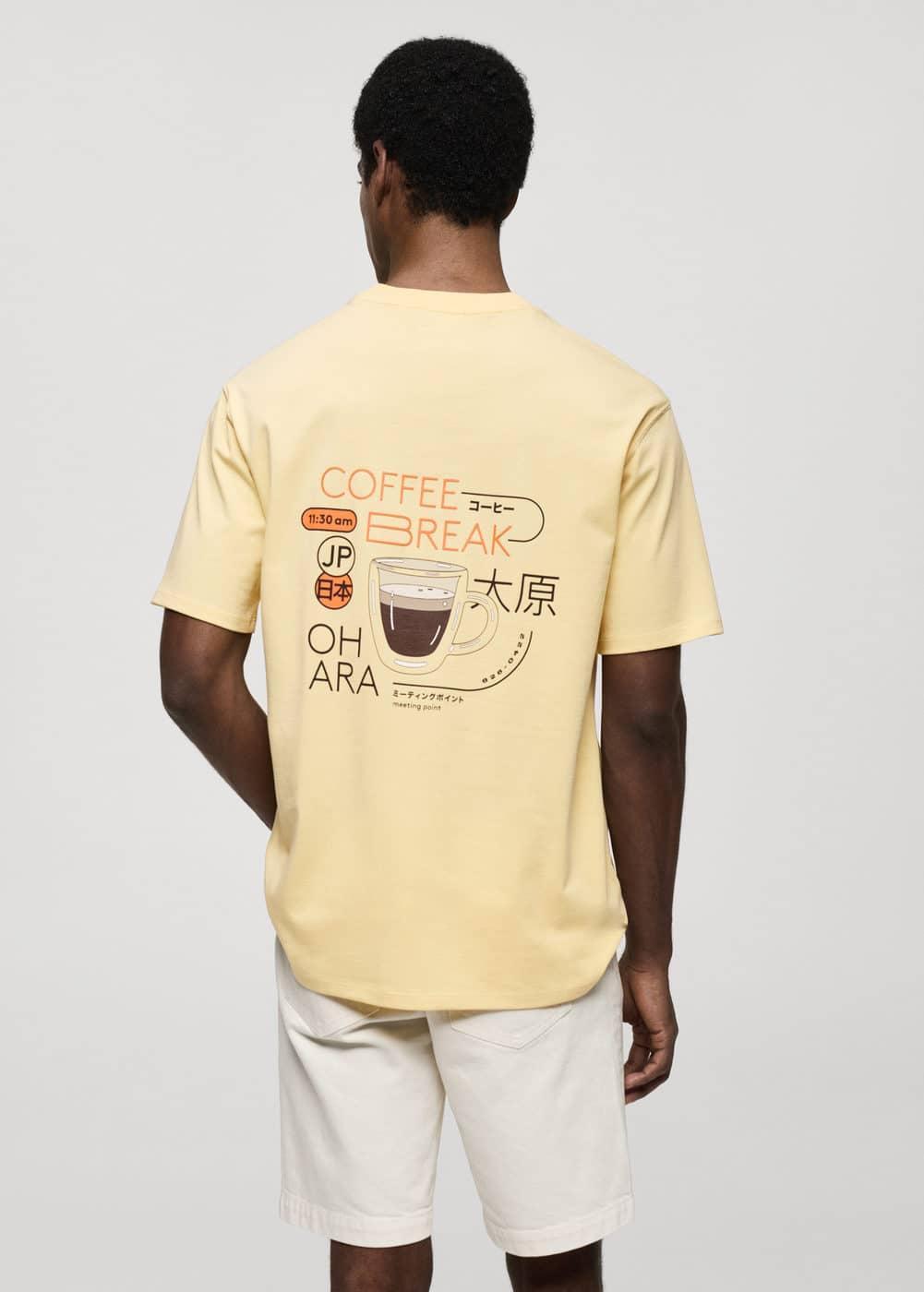 MANGO MAN - Printed cotton-blend T-shirt pastel yellowMen Product Image