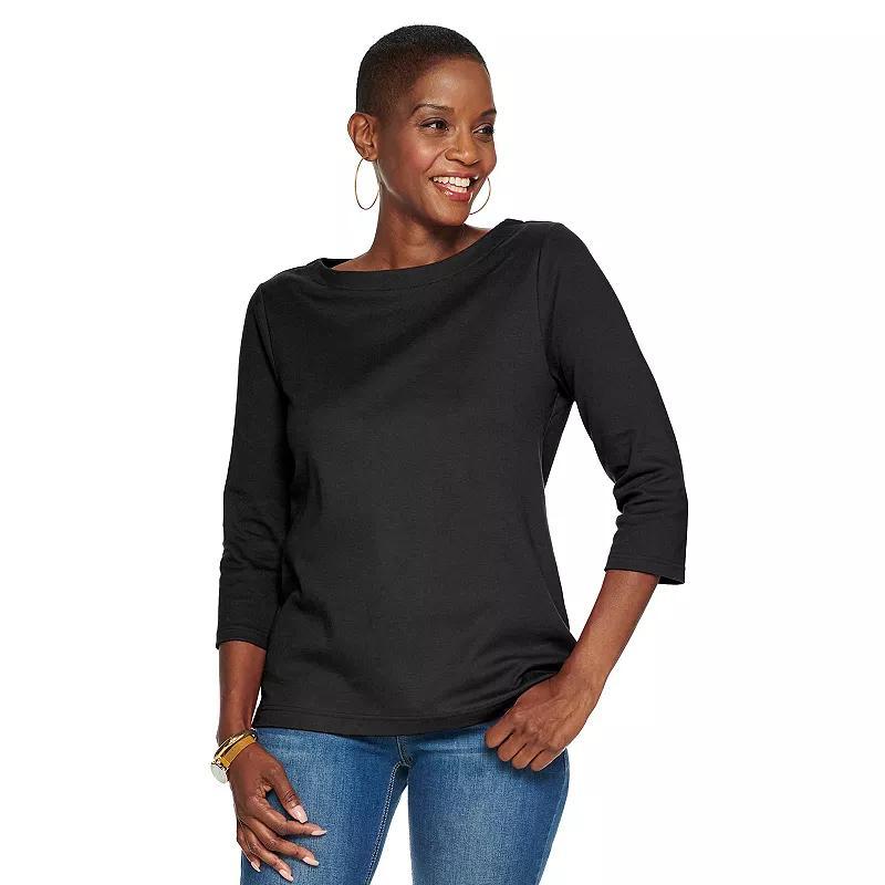 Petite Croft & Barrow Boatneck Top, Womens Black Product Image