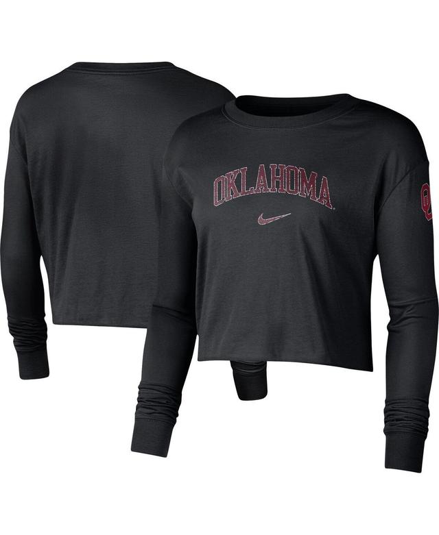 Womens Nike Black Oklahoma Sooners 2-Hit Cropped Long Sleeve Logo T-shirt Product Image