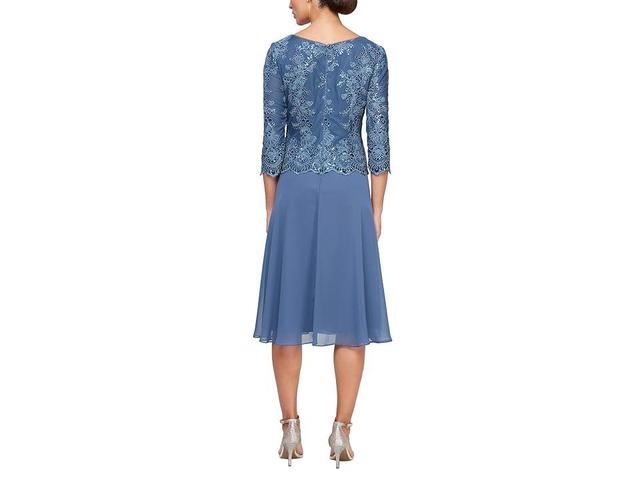 Alex Evenings Tea Length Embroidered Mock Dress (Vintage ) Women's Dress Product Image