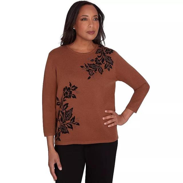 Womens Alfred Dunner Floral Embroidery Top With Three Quarter Sleeves Product Image