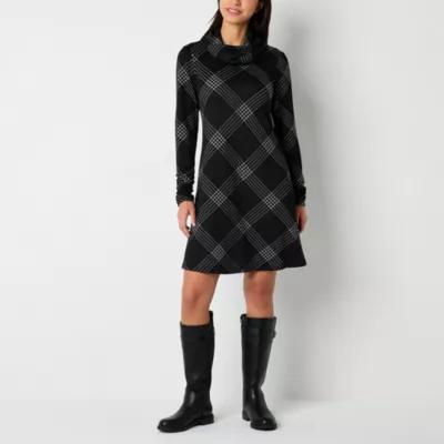 R & K Originals Womens Long Sleeve Plaid Shift Dress Product Image