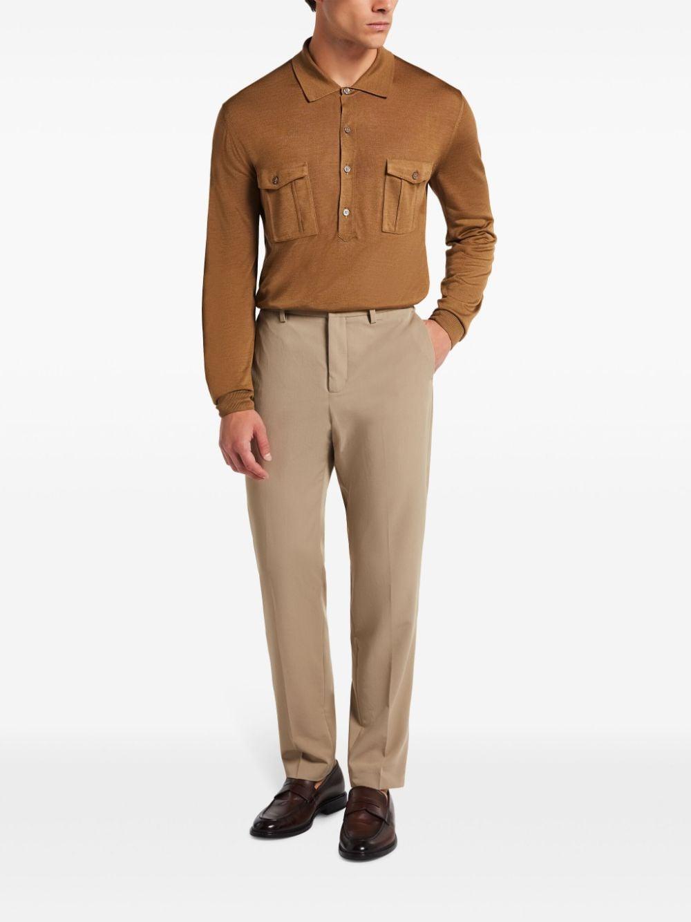 Long-sleeve Polo Shirt In Brown Product Image