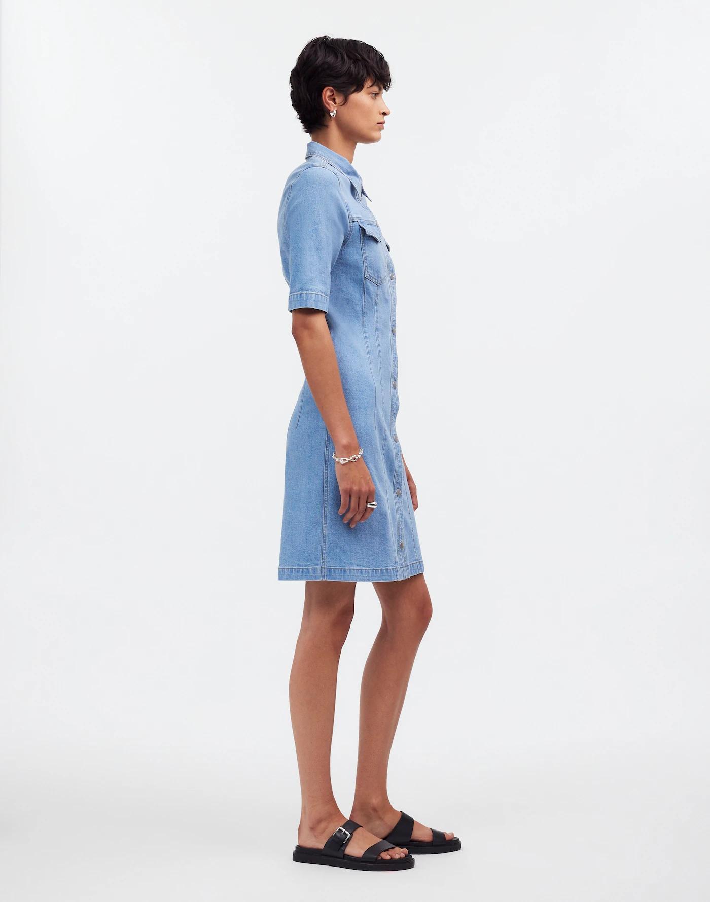 Denim Seamed Mini Shirtdress in Palermo Wash Product Image