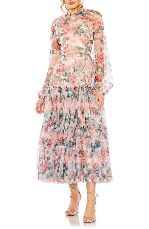 Womens Floral Chiffon Balloon-Sleeve Midi-Dress Product Image