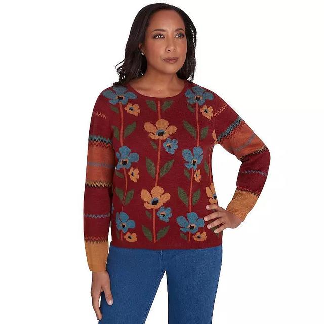 Petite Alfred Dunner Cozy Floral Crew Neck Top, Womens Product Image