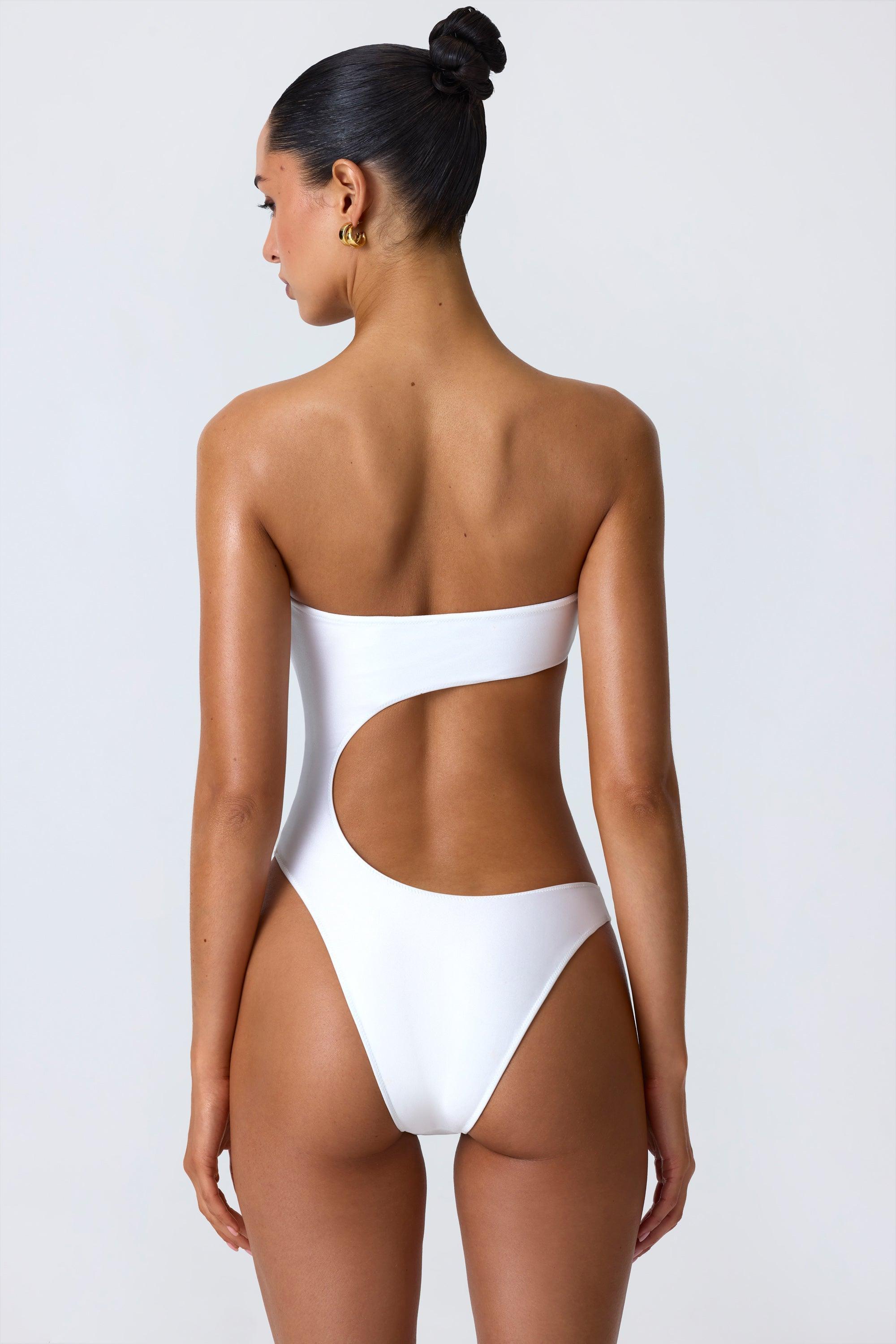 Embellished Cut-Out Bandeau Swimsuit in White Product Image