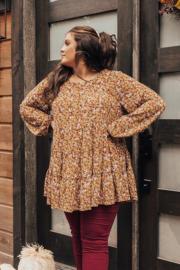 Not So Subtle Floral Top In Mustard Curves Product Image