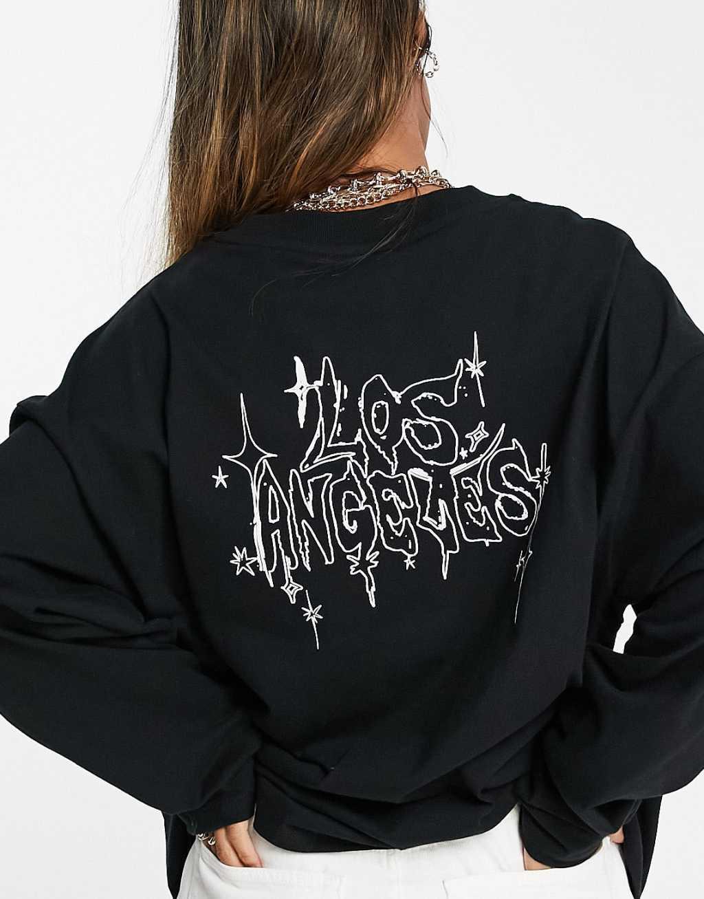 Topshop los angeles long sleeve skater tee in black Product Image