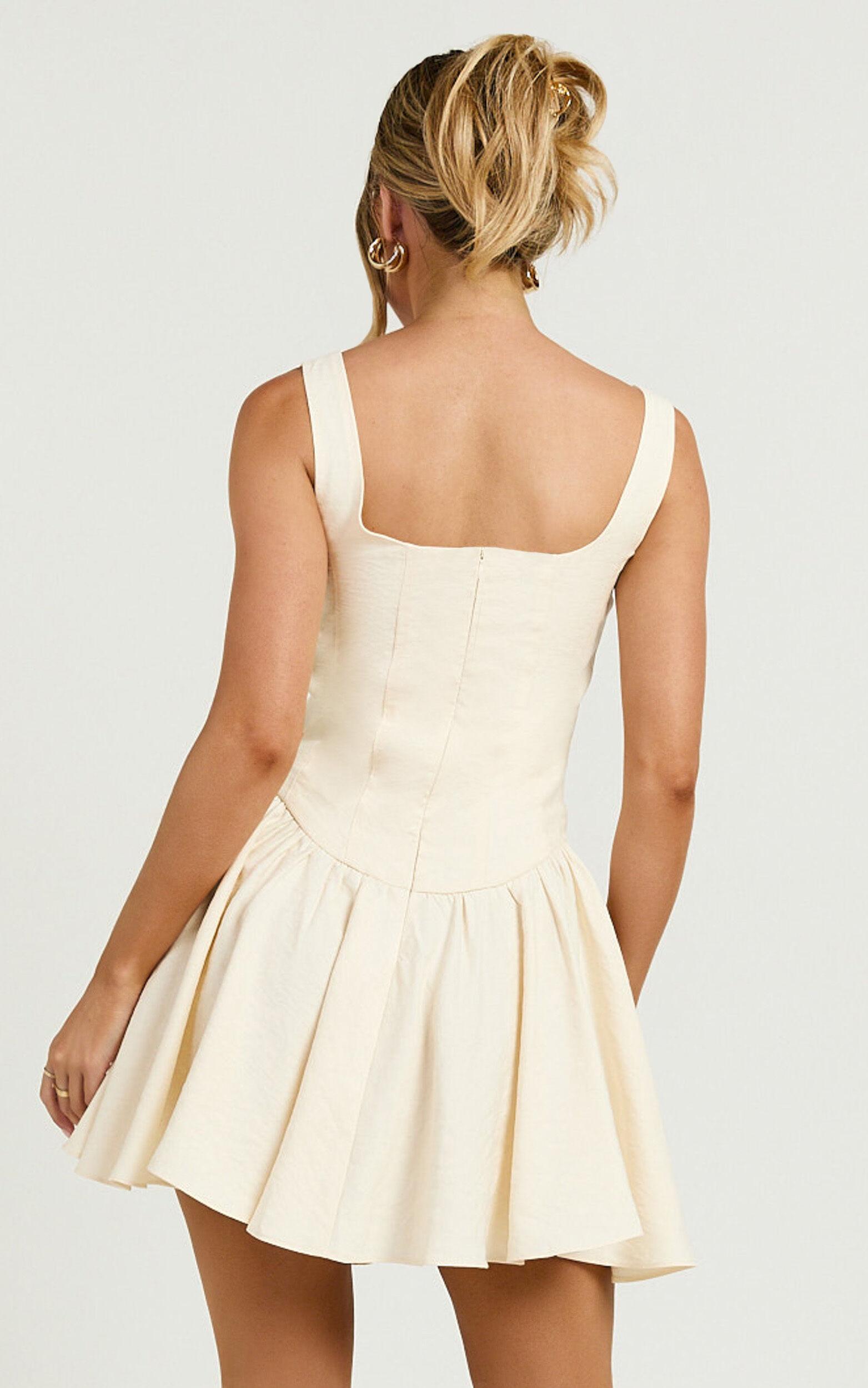 Leanora Mini Dress - Scoop Neck Corset Dress in Ivory Product Image