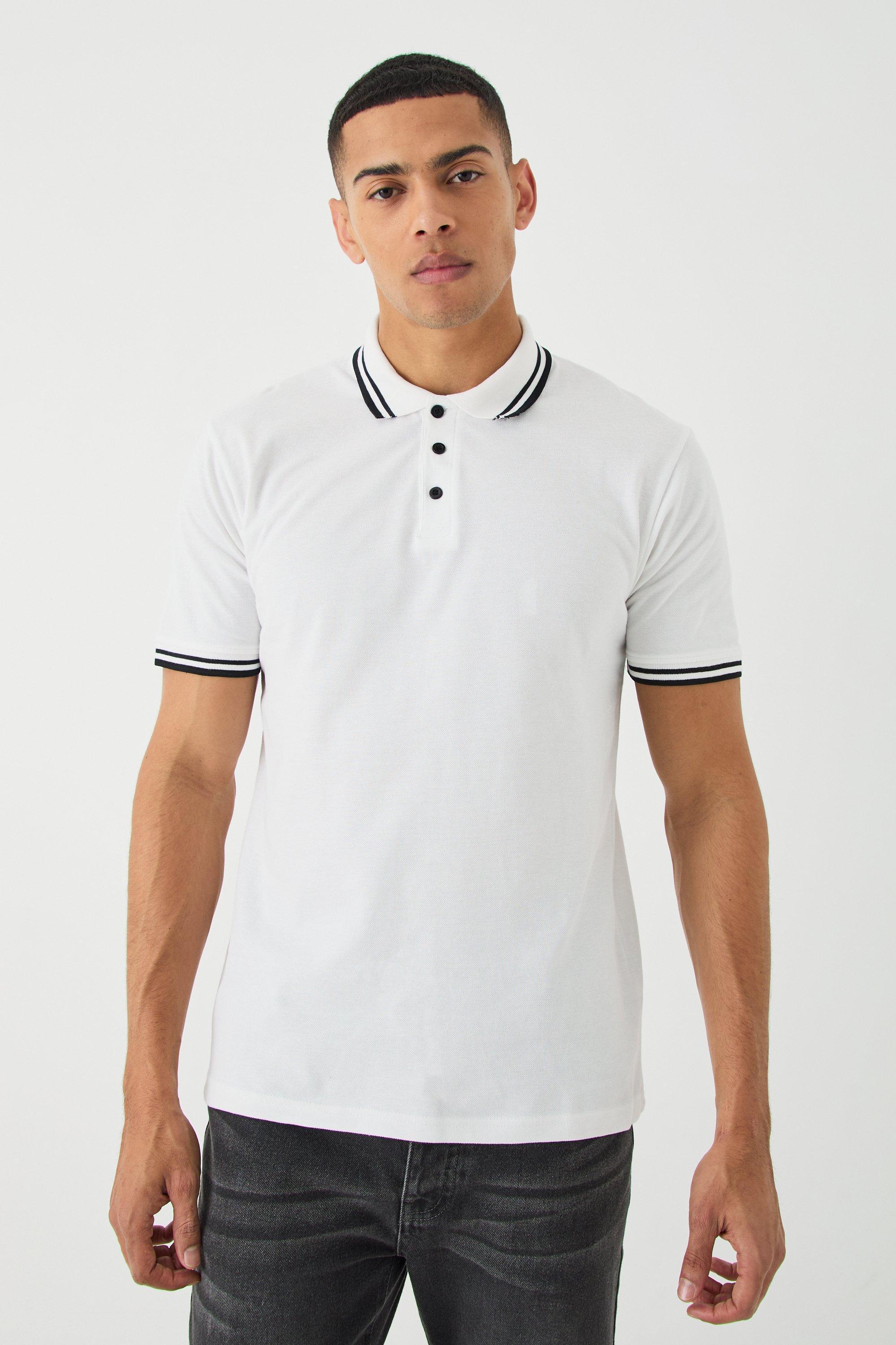 Slim Tipped Pique Golf Polo | boohooMAN USA Product Image