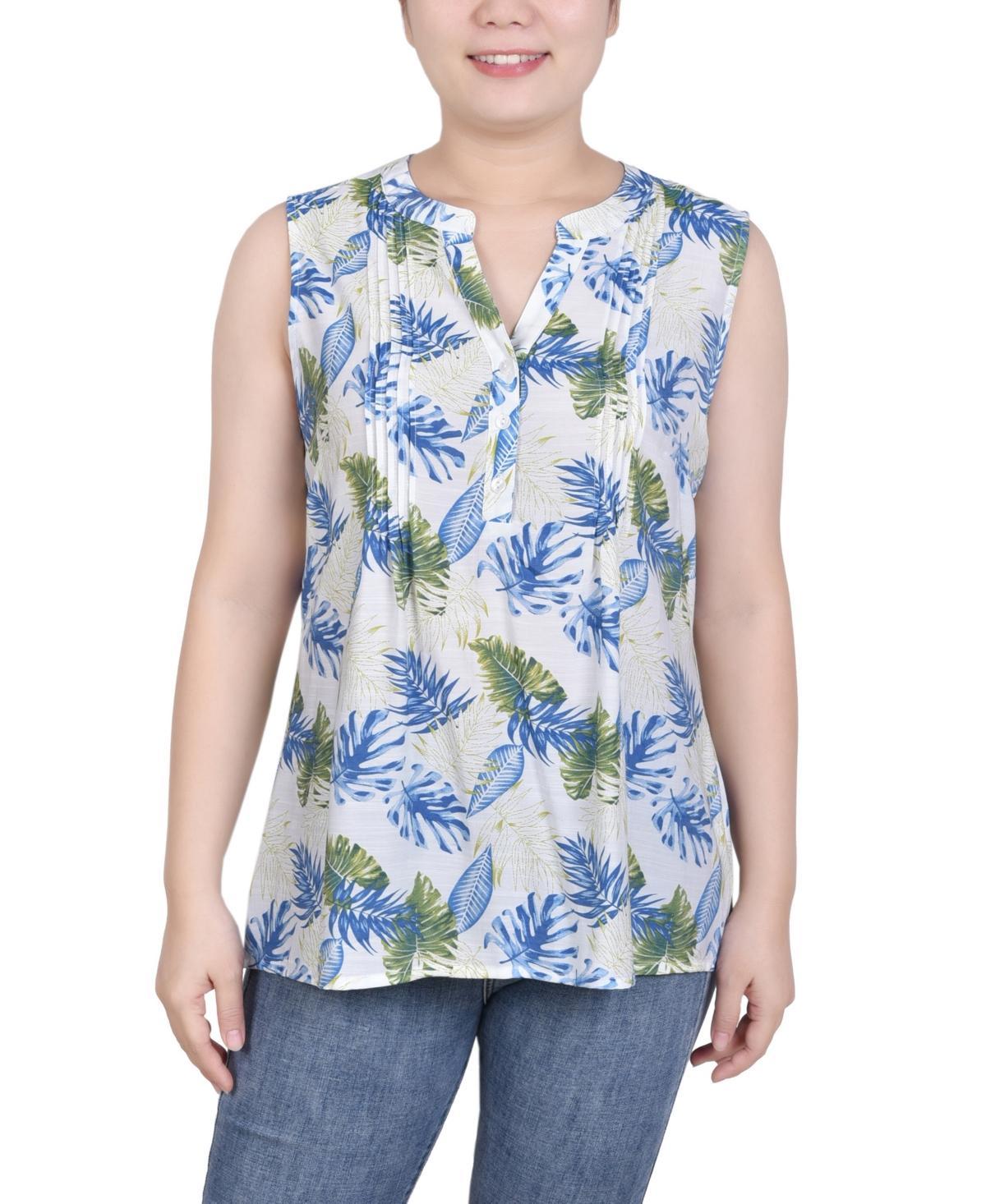 Ny Collection Petite Sleeveless Printed Pintucked Blouse Product Image