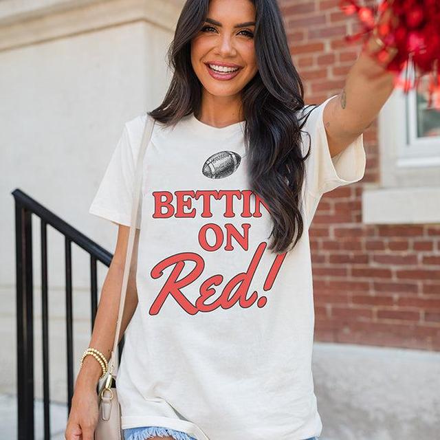 Bettin' On Red Soft Cream Oversized Graphic Tee Product Image