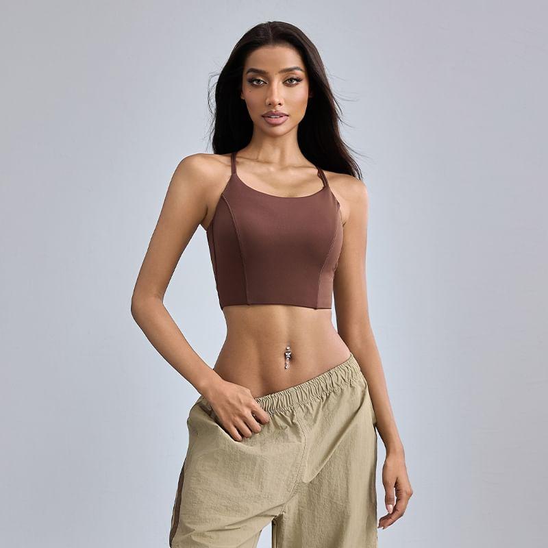 Spaghetti Strap Plain Sports Bra Product Image