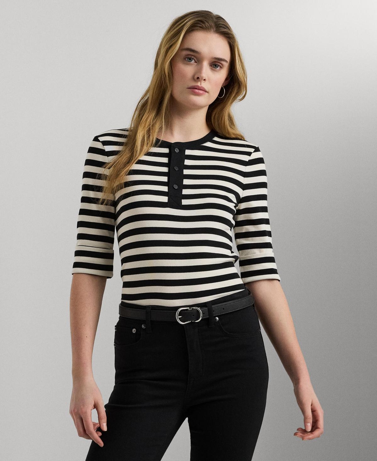 Lauren Ralph Lauren Womens Striped Henley Tee Product Image